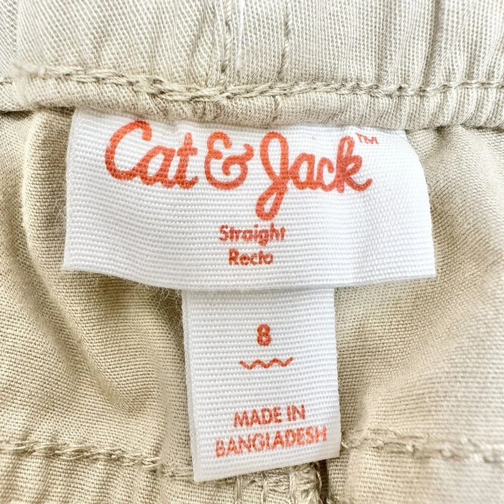 Boys Size 8 Pants Beige Straight-Leg Elastic Waist Drawstring by Cat & Jack